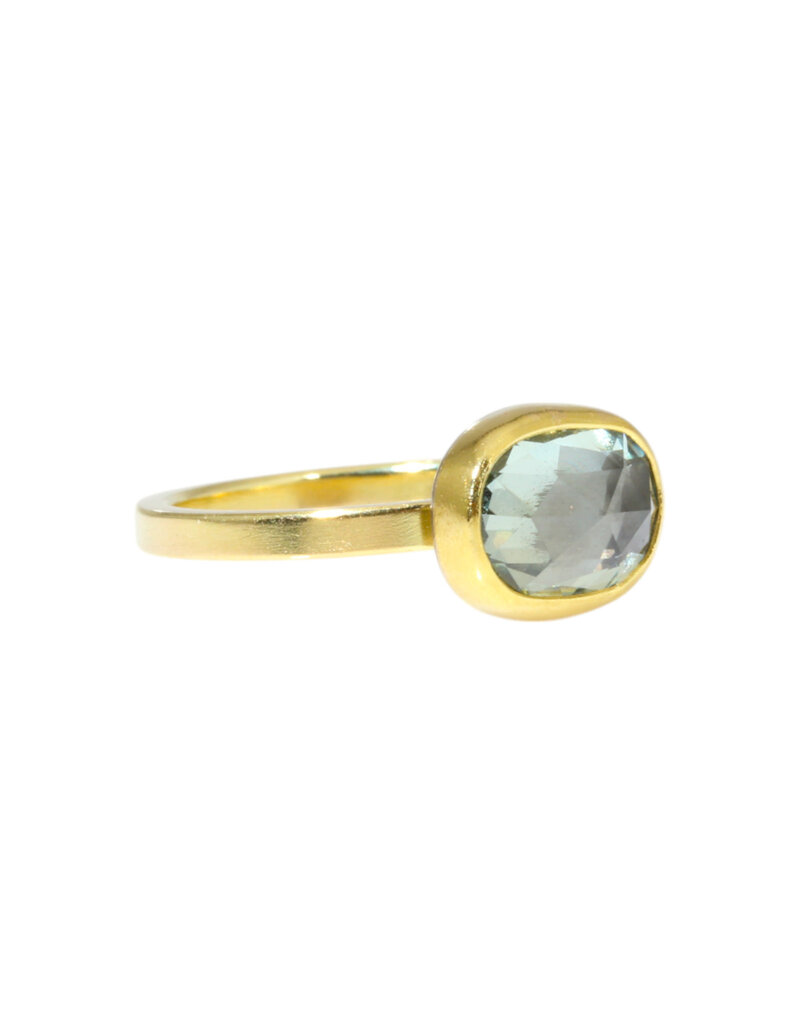 Sam Woehrmann Light Green Oval Sapphire East West Ring in 18k & 22k Gold