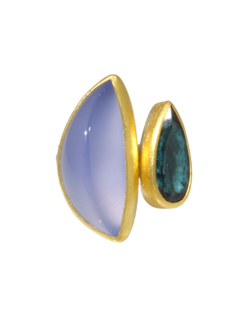 Sam Woehrmann Blue Chalcedony and Tourmaline Ring in Silver & 22k Gold
