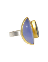 Sam Woehrmann Blue Chalcedony and Tourmaline Ring in Silver & 22k Gold