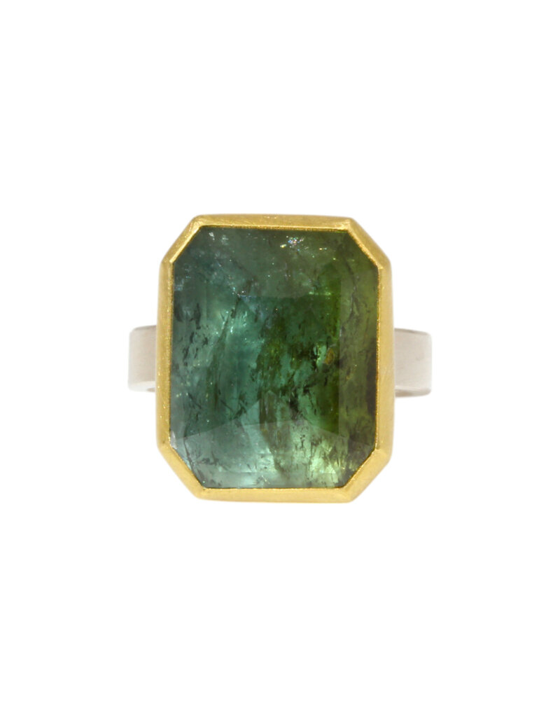 Sam Woehrmann Rose Cut Tourmaline Rectangle Ring in Silver & 22k Gold