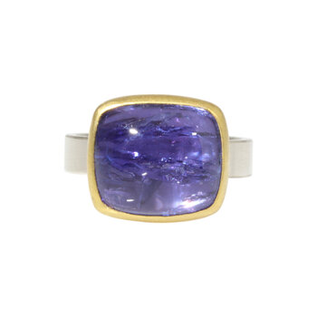 Sam Woehrmann Tanzanite Cushion East West Ring in Silver & 22k Gold