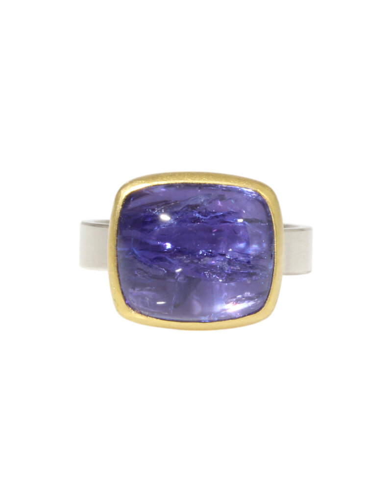 Sam Woehrmann Tanzanite Cushion East West Ring in Silver & 22k Gold