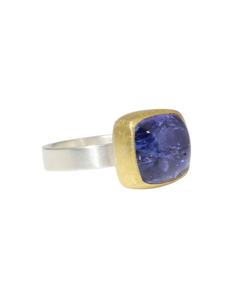 Sam Woehrmann Tanzanite Cushion East West Ring in Silver & 22k Gold