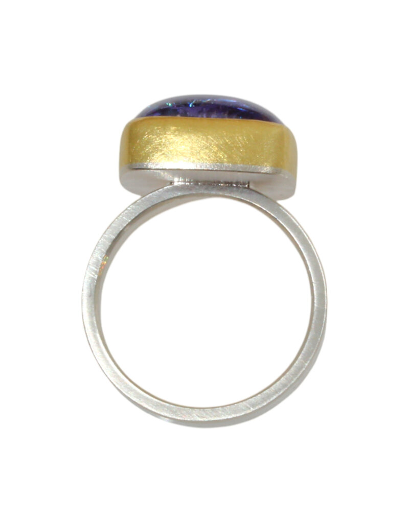 Sam Woehrmann Tanzanite Cushion East West Ring in Silver & 22k Gold