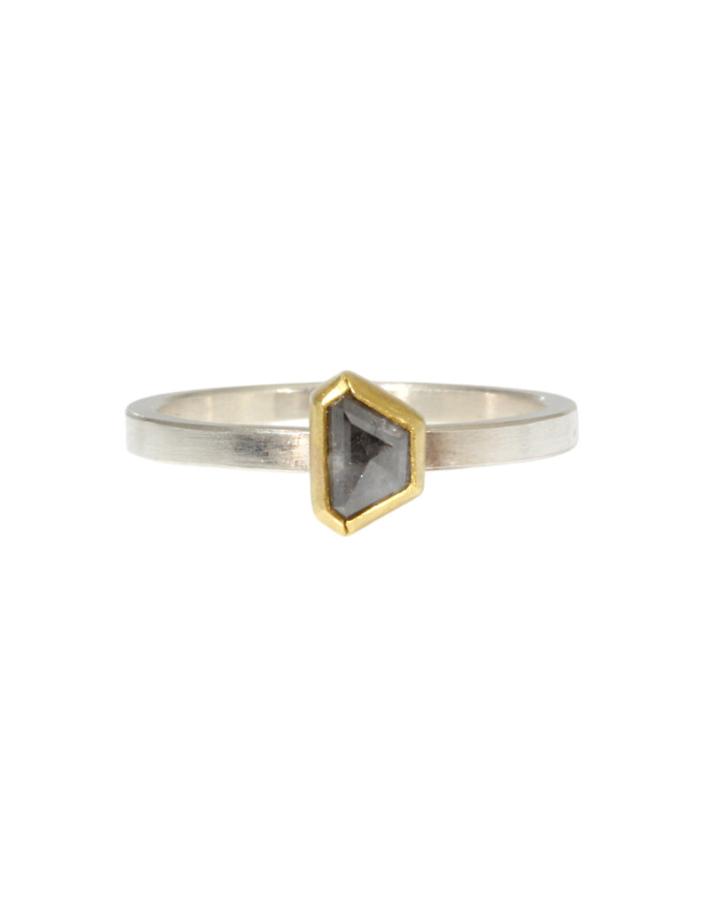 Sam Woehrmann Grey Rose Cut Diamond Tablet Ring in Silver & 22k Gold