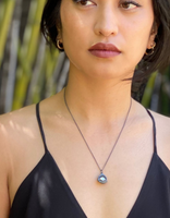 Large Water Droplet Pearl Pendant in Oxidized Silver