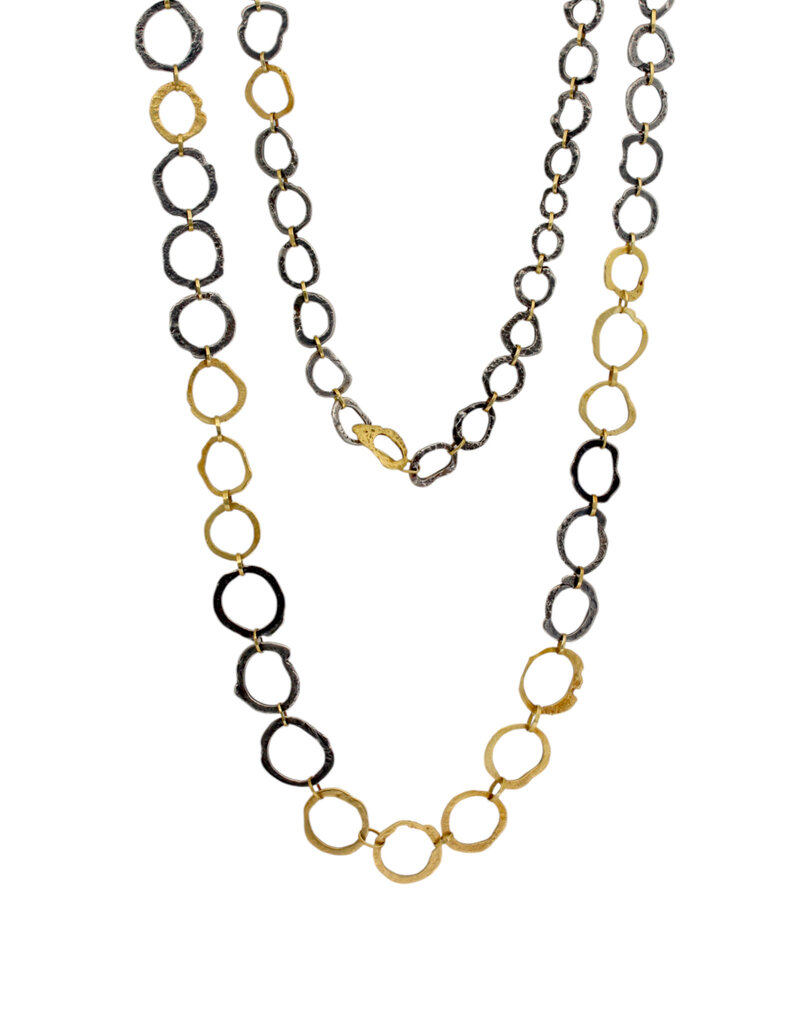 Laura Lienhard Organic Circles Chain in Oxidized Silver and 18k Yellow Gold