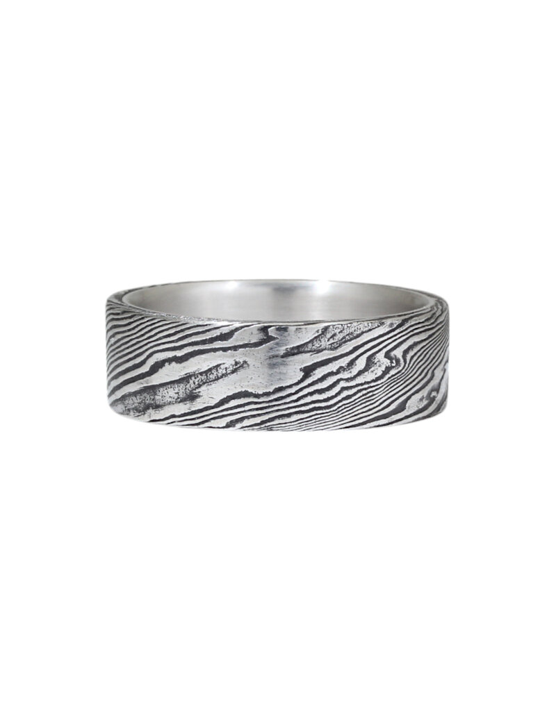 8mm Stainless Steel Damascus Ring with Platinum