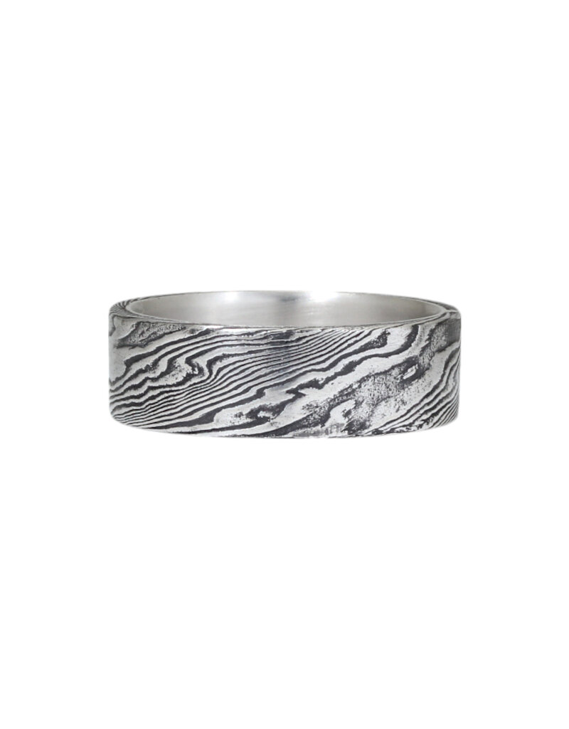 8mm Stainless Steel Damascus Ring with Platinum
