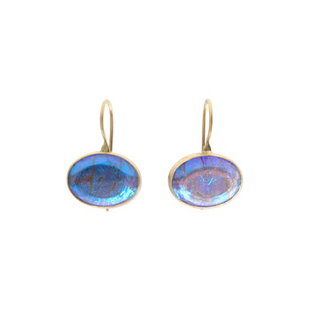 Horizontal Oval Morpho Earrings in 14k Gold and Oxidized Silver