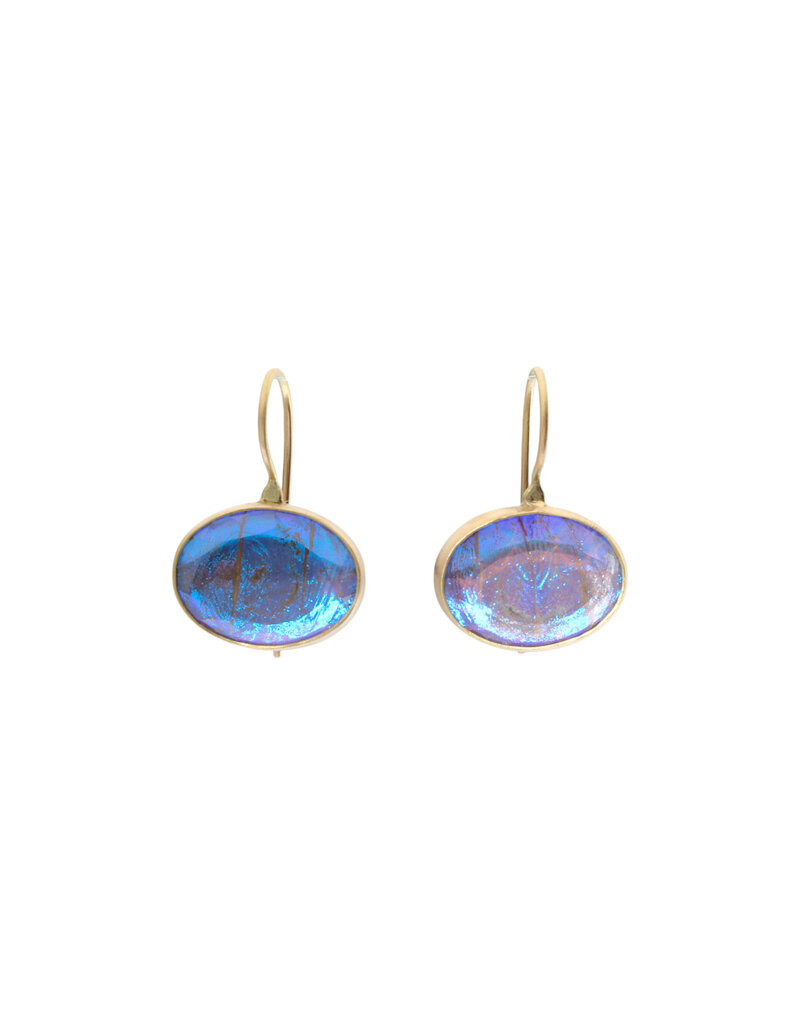 Horizontal Oval Morpho Earrings in 14k Gold and Oxidized Silver