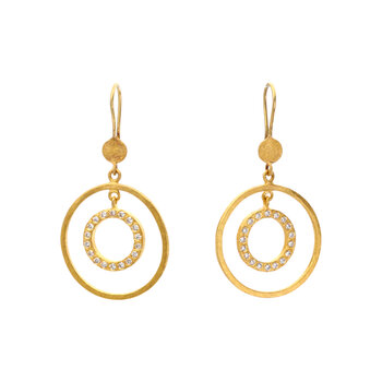Private Consigner Circle and White Diamond Dangle Earrings in 24k Gold