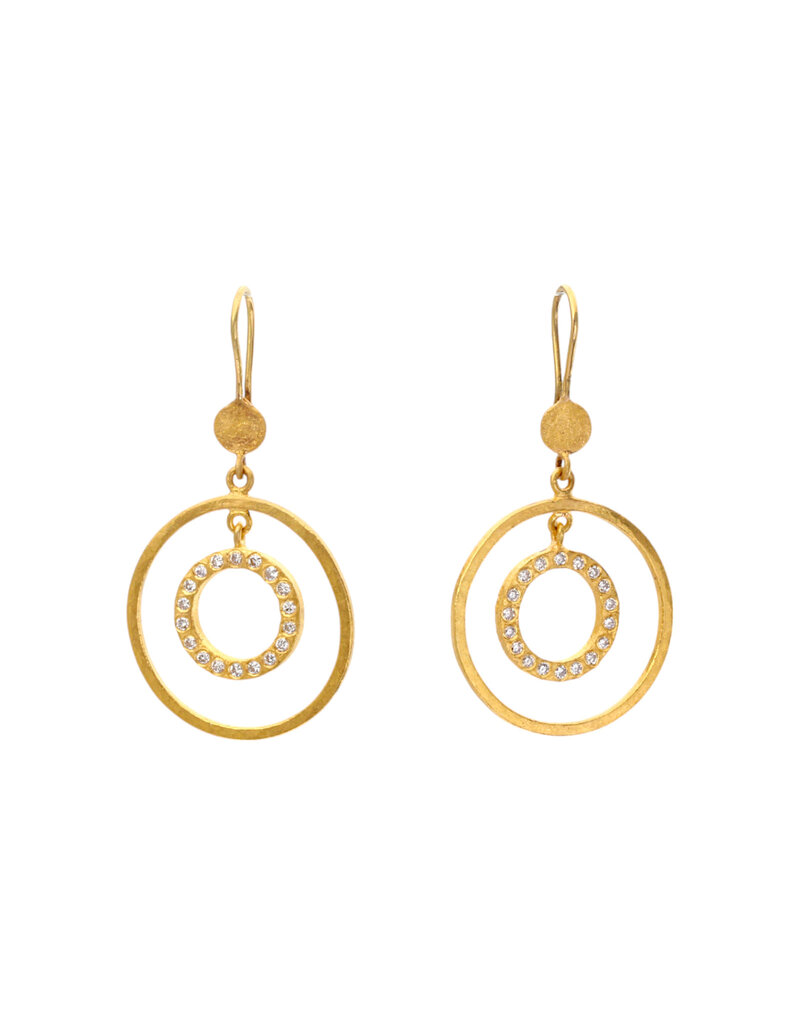 Private Consigner Circle and White Diamond Dangle Earrings in 24k Gold