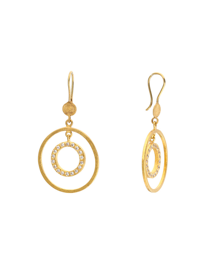 Private Consigner Circle and White Diamond Dangle Earrings in 24k Gold
