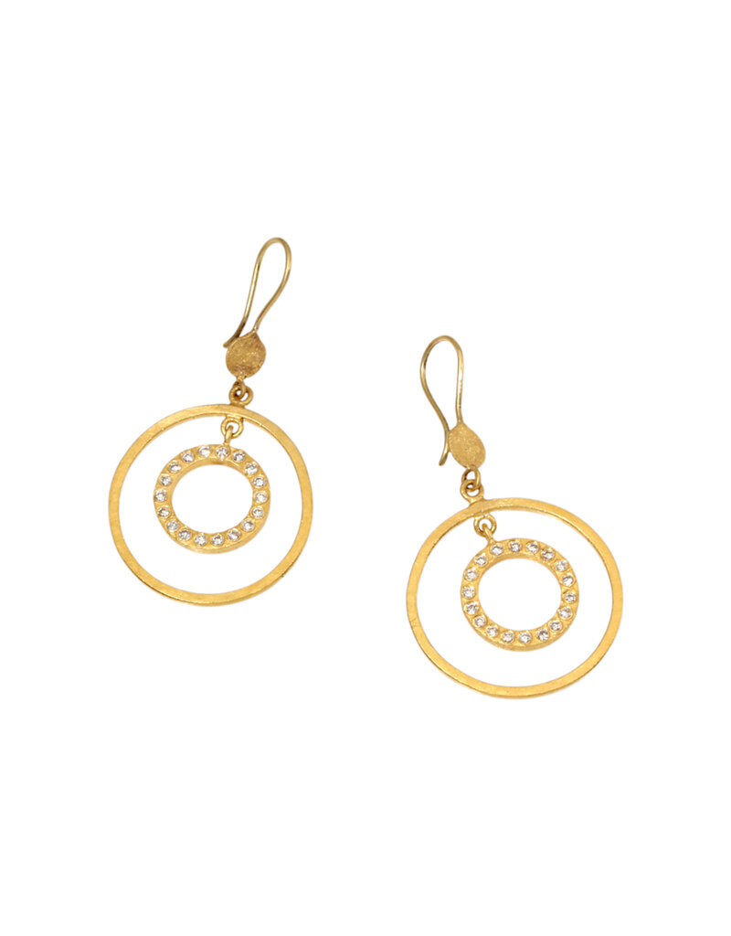 Private Consigner Circle and White Diamond Dangle Earrings in 24k Gold