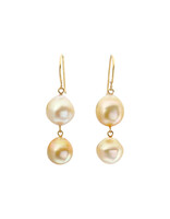 Double Golden Pearl Drop Earrings in 18k Gold