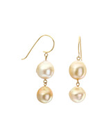 Double Golden Pearl Drop Earrings in 18k Gold