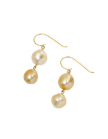 Double Golden Pearl Drop Earrings in 18k Gold