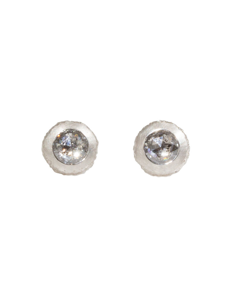 Salt & Pepper Diamond Post Earrings in Sand-Textured Platinum