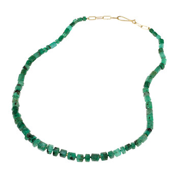 Emerald Bead Necklace with 18k Gold Beads and Handmade Chain