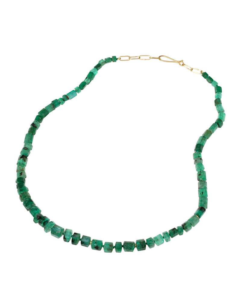 Emerald Bead Necklace with 18k Gold Beads and Handmade Chain