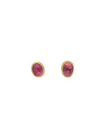 Rose Cut Ruby Post Earrings in 22k Gold