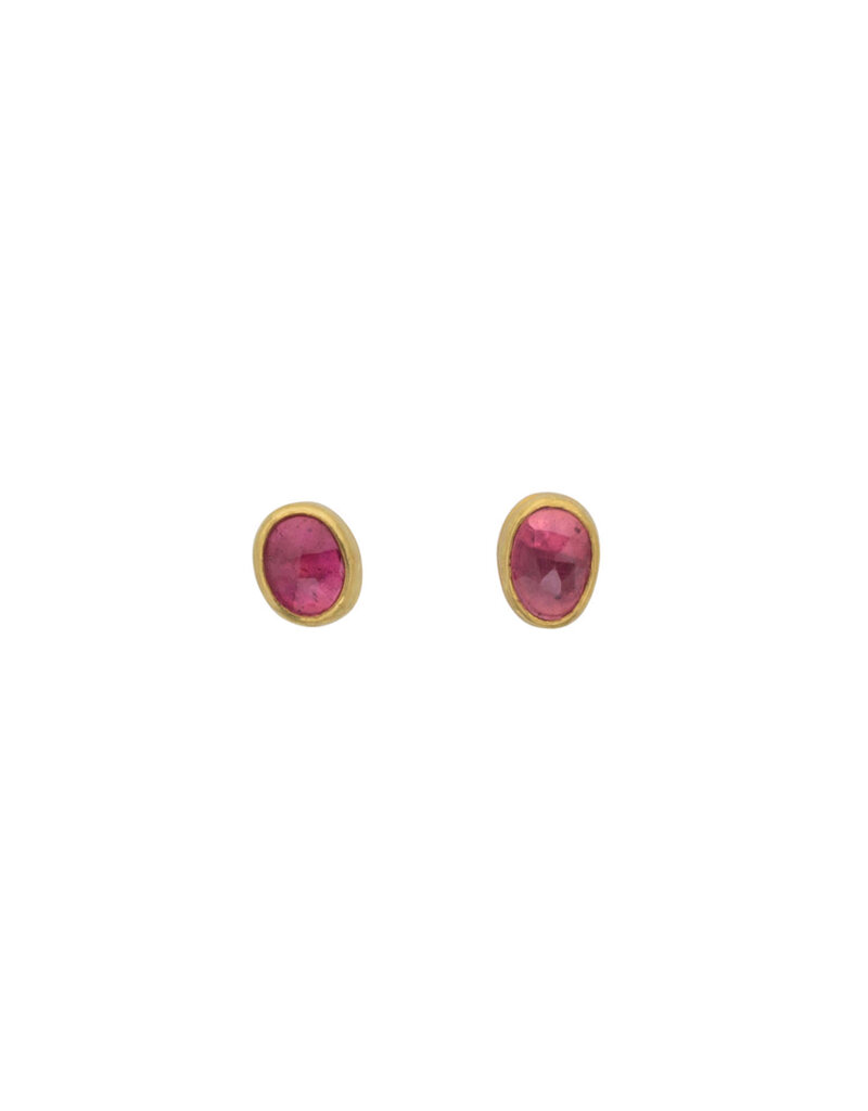Rose Cut Ruby Post Earrings in 22k Gold