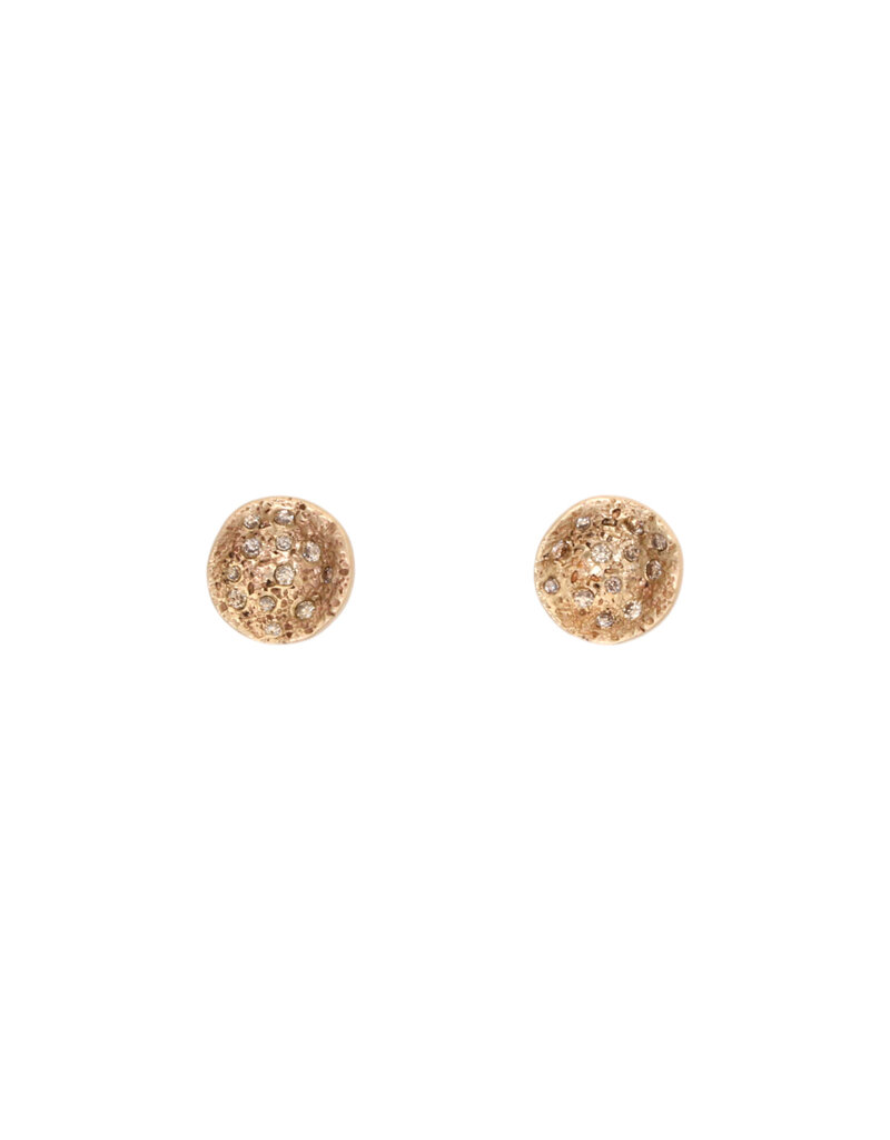 Textured Cup Post Earrings in 14k Gold with Cognac Diamonds