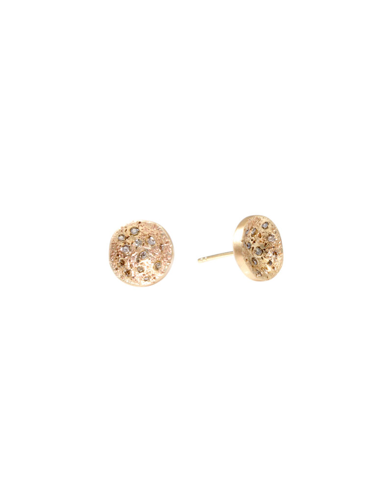 Textured Cup Post Earrings in 14k Gold with Cognac Diamonds