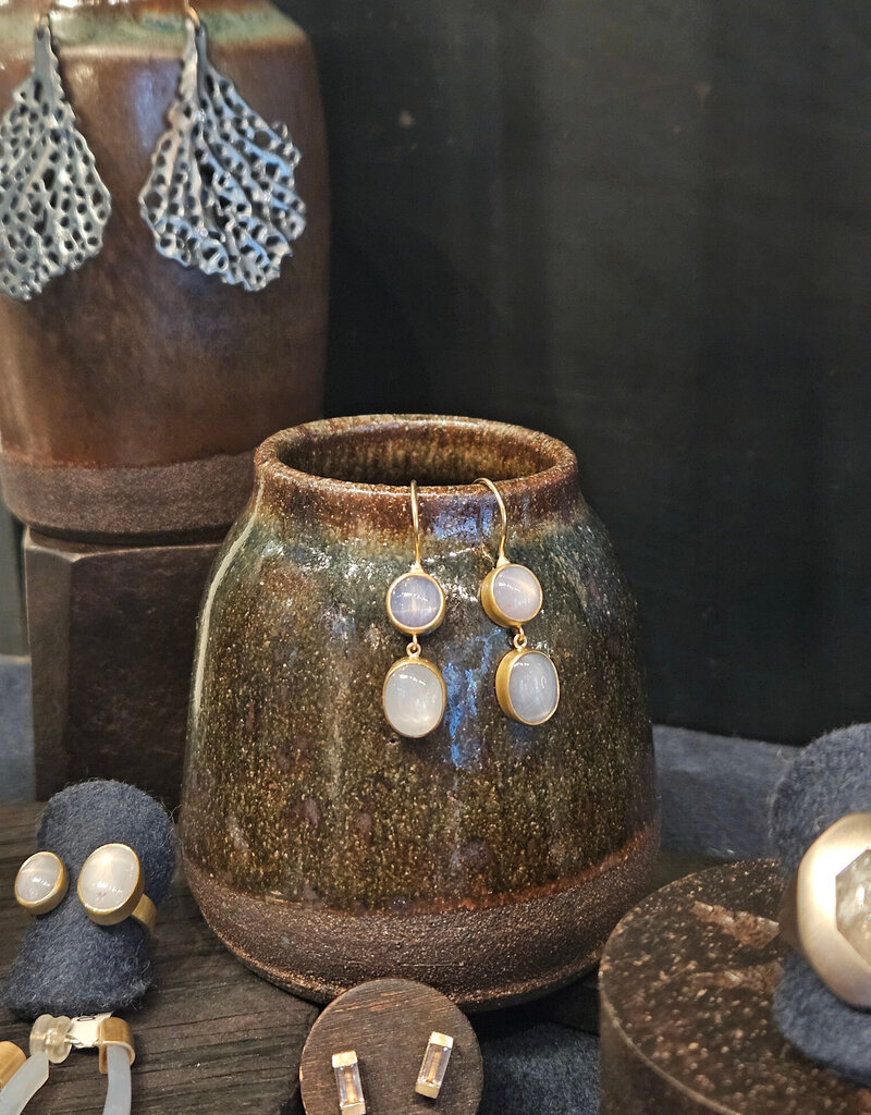 Double Star Sapphire Dangle Earrings in 18k Gold