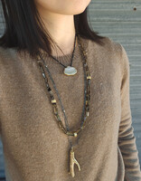 Fossilized Coral Branch Pendant wiith 18 Grey Diamonds in 18k Gold