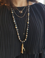 Salt and Pepper Diamond Slice Necklace in 18k Gold with Handmade Chain