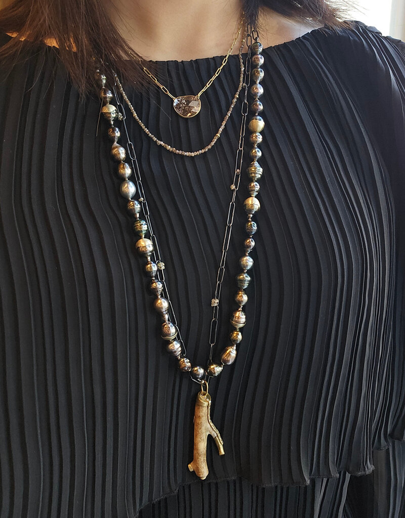 Salt and Pepper Diamond Slice Necklace in 18k Gold with Handmade Chain