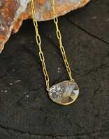 Salt and Pepper Diamond Slice Necklace in 18k Gold with Handmade Chain