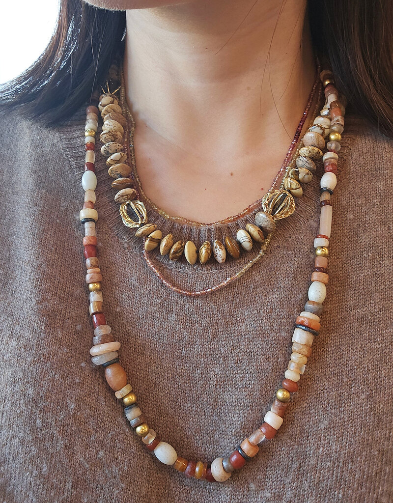 Vintage Carnelian Necklace with 14k Gold Beads and Oxidized Silver Beads and Toggle Clasp