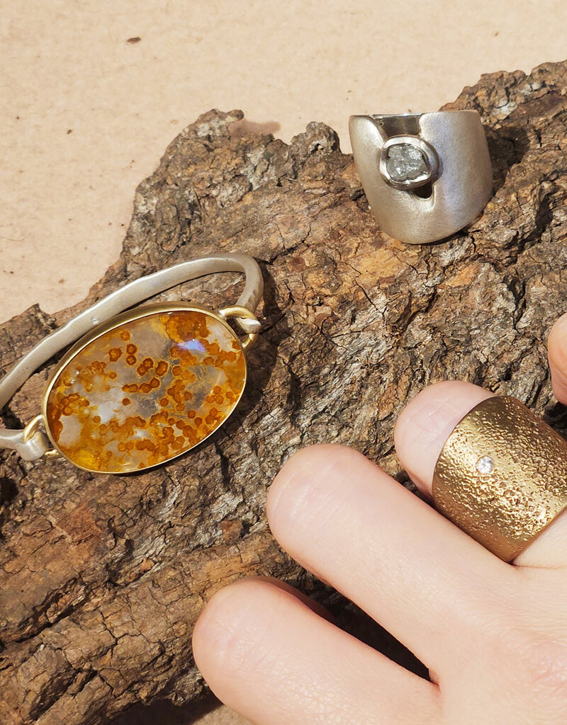 Textured Cuba Ring in Bronze with 2.5 mm White Sapphire