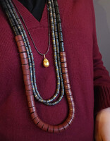 Rough Black Diamond Droplets Cluster Necklace in Oxidized Silver - 27"