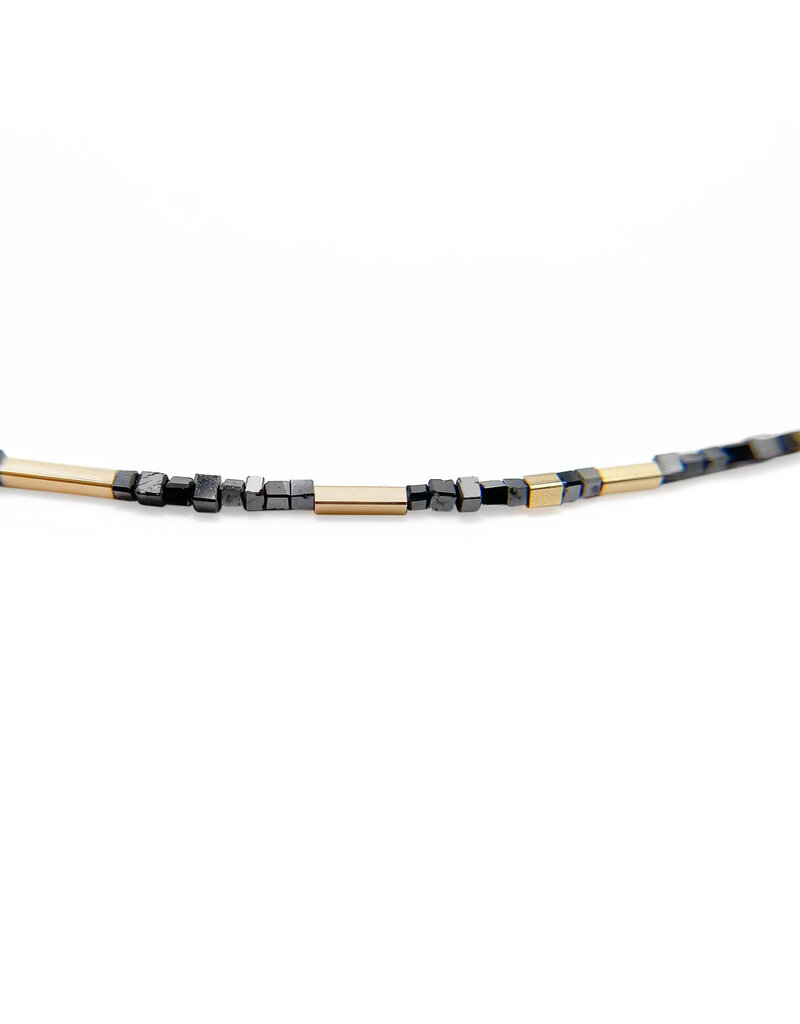 Black Diamond Cube Necklace with 14k & 18k Gold