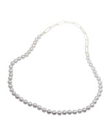 Tracy Conkle Grey Pearl Link Necklace in Sterling Silver 26"