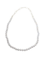 Tracy Conkle Grey Pearl Link Necklace in Sterling Silver 26"