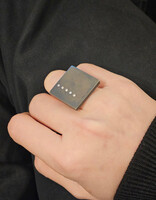 Square Ring in Oxidized Silver with 5 White Diamonds