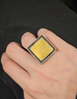 Square Ring in Oxidized Silver & 22k Gold