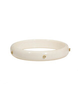 Half-Rounded 12mm Flat Fossilized Walrus Bangle with Five White Diamonds in 18k Yellow Gold
