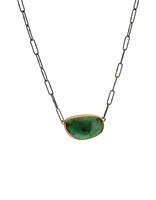 Organic Shape Rosecut Emerald Pendant in Oxidized Silver and 18k Gold with Handmade Chain