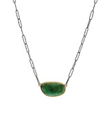 Organic Shape Rosecut Emerald Pendant in Oxidized Silver and 18k Gold with Handmade Chain