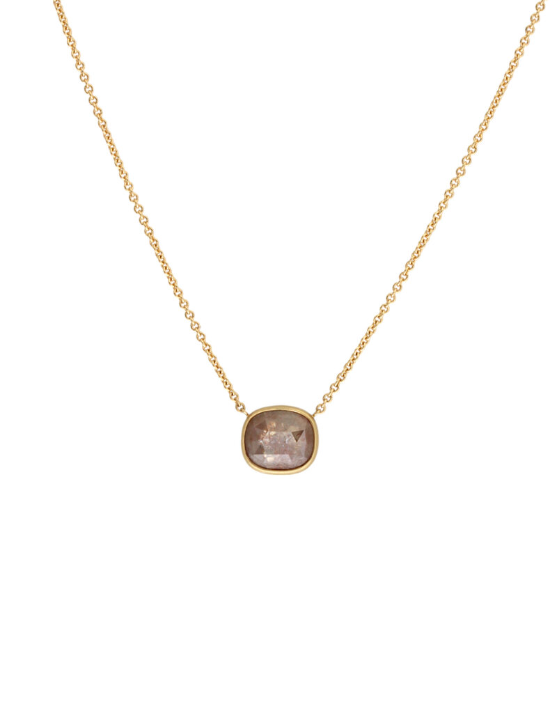 Horizontal Rustic Rosecut Diamond Pendant in 18k Gold