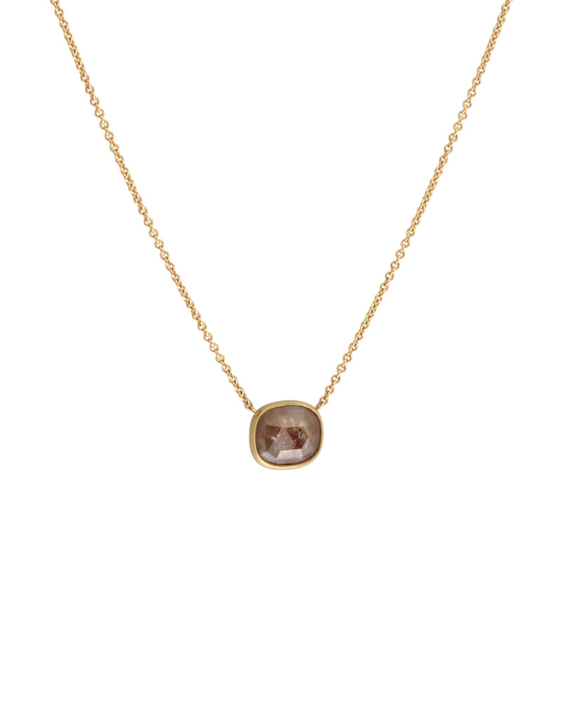 Horizontal Rustic Rosecut Diamond Pendant in 18k Gold