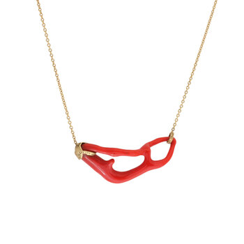 Coral Branch Necklace on Cable Chain in 18k Gold