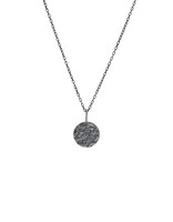 Mica Texture Round Pendant in Oxidized Silver with 2.1mm Adjustable Cable Chain