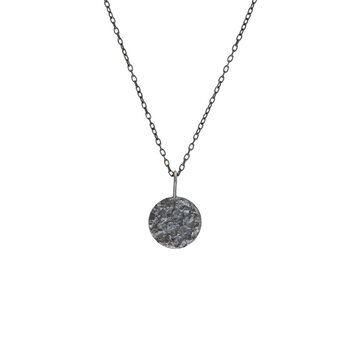 Mica Texture Round Pendant in Oxidized Silver with 2.1mm Adjustable Cable Chain